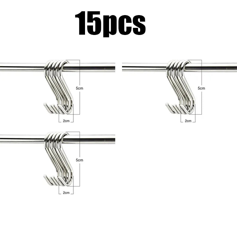 5/10/20/25pcs Stainless Steel S-Shape Hooks Multifunction Hanging Hook For Clothes Bags Towels Home Kitchen Storage Rack Holders Oasis Select 15pcs-S