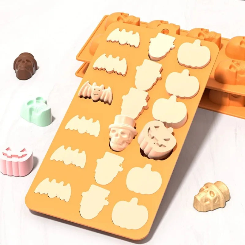 Halloween Silicone Molds Pumpkin Candy Mould Tray Pumpkin Ghost Bat Skull Fondant Chocolate Moulds for Craft Cupcake Soap Jelly Oasis Select