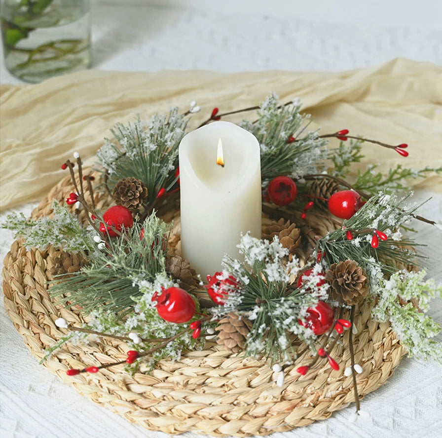 Christmas Candle Rings Table Decoration Christmas Wreath Candle Holder Ring Red Berries Table Centerpieces Candle Wreath Oasis Select