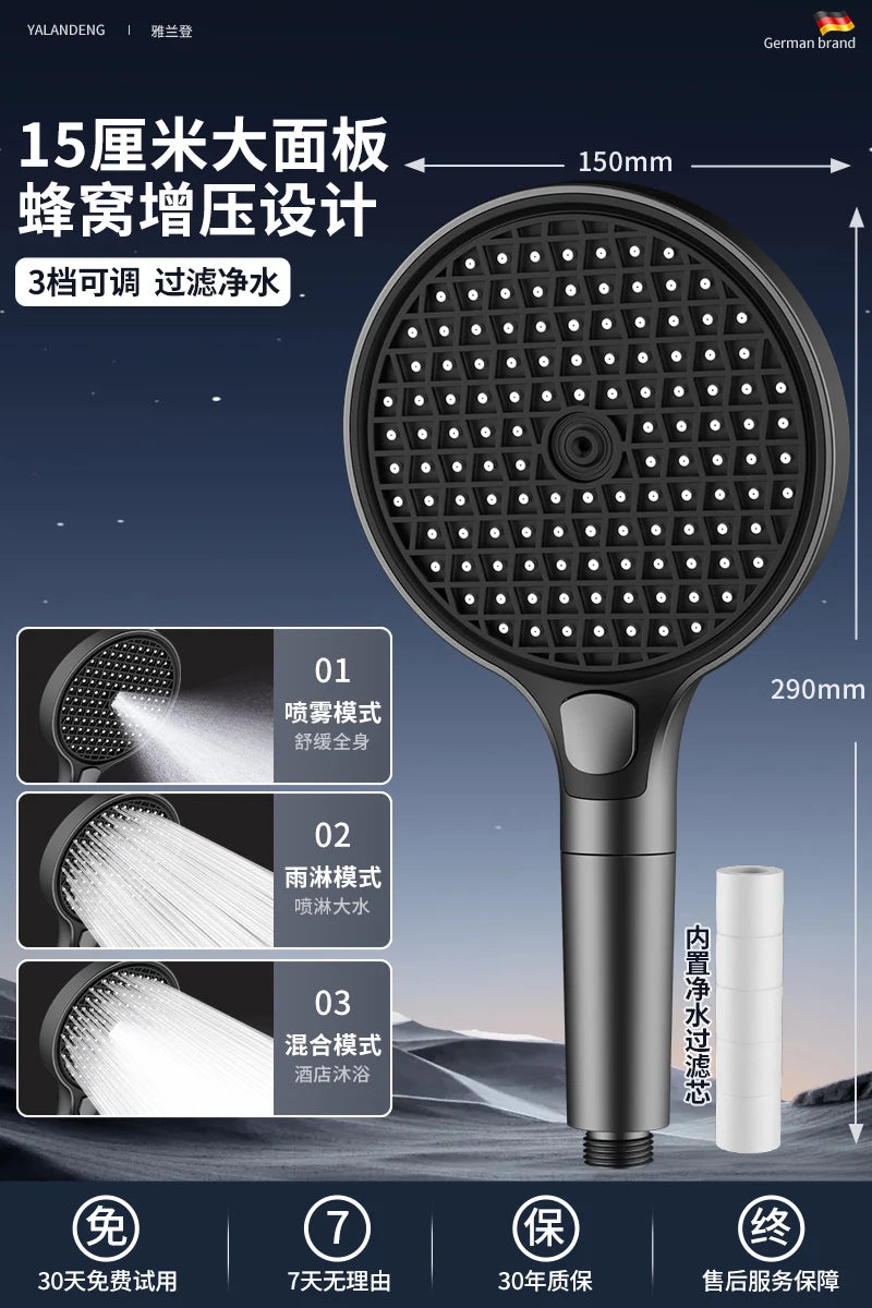 150MM Big Pane 3 Modes Pressure Boost Shower Head With Filter Adjustable Shower Nozzle Massage Shower Bathroom Accessory Oasis Select Grey Shower