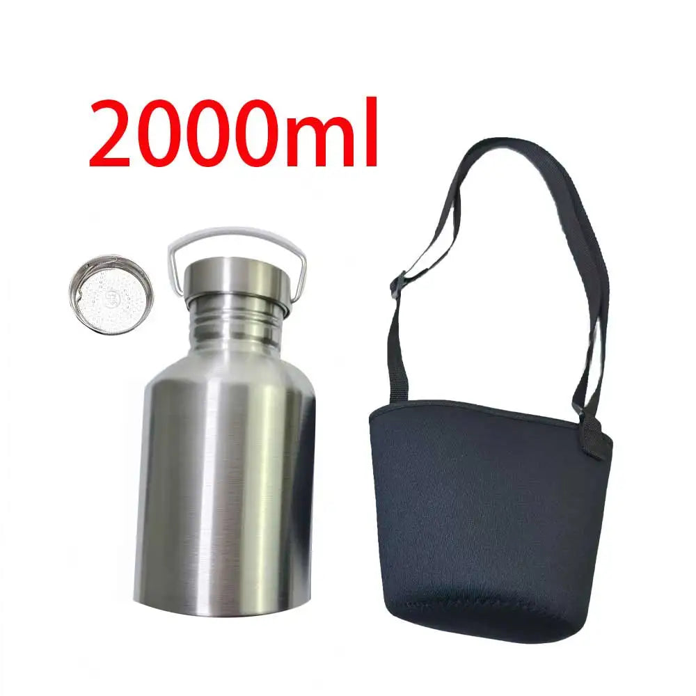 500/750/1000ml Stainless Steel Sports Water Cup Portable Carabiner Yoga Camping Hiking Fishing Mountaineering Outdoor Sports Oasis Select 2000ml Net cover