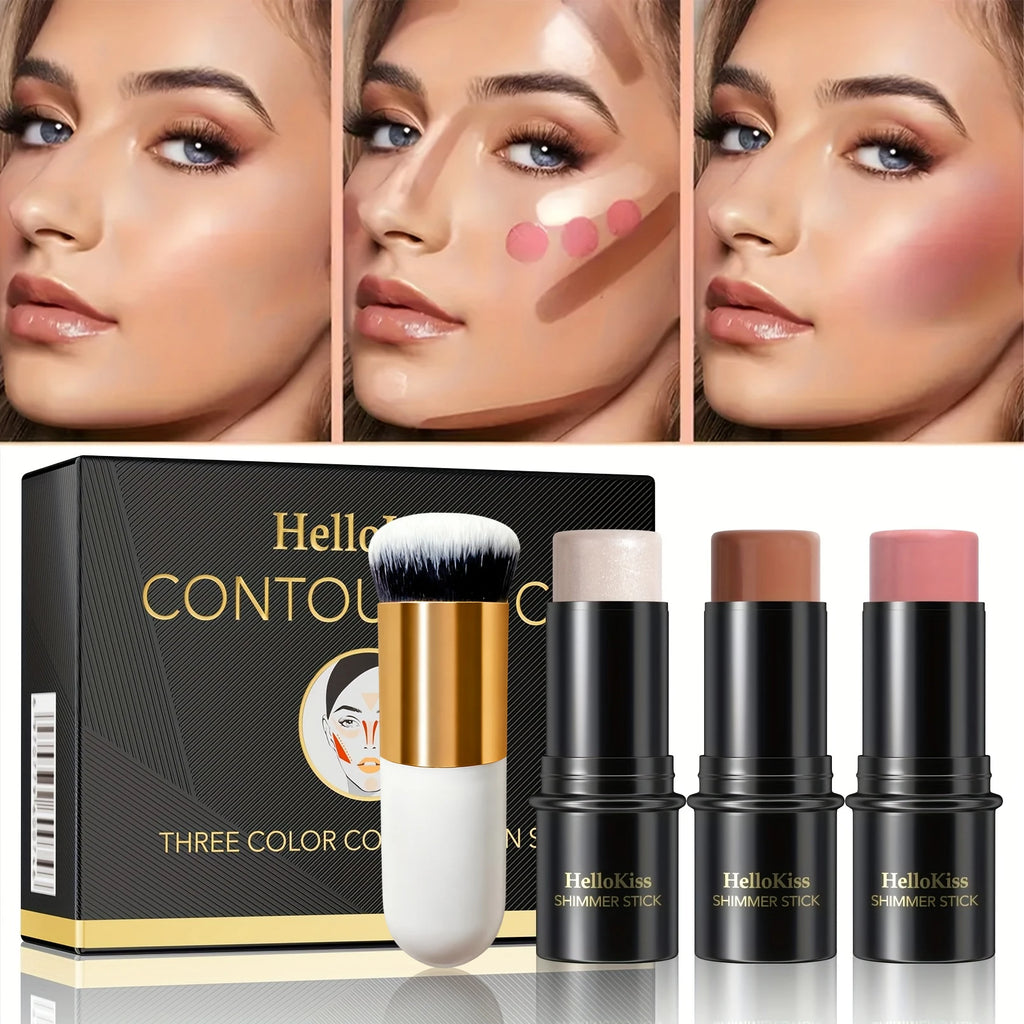 Hello Kiss 4pc Blush & Highlighter Contour Stick Set – Waterproof