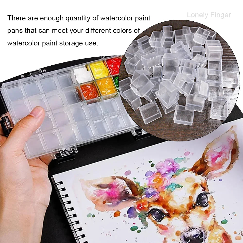25/50Pcs Transparent Plastic Empty Watercolor Half Pans – 2ML Capacity, Refillable Paint Pans for DIY Solid Watercolors Gouache Oasis Select