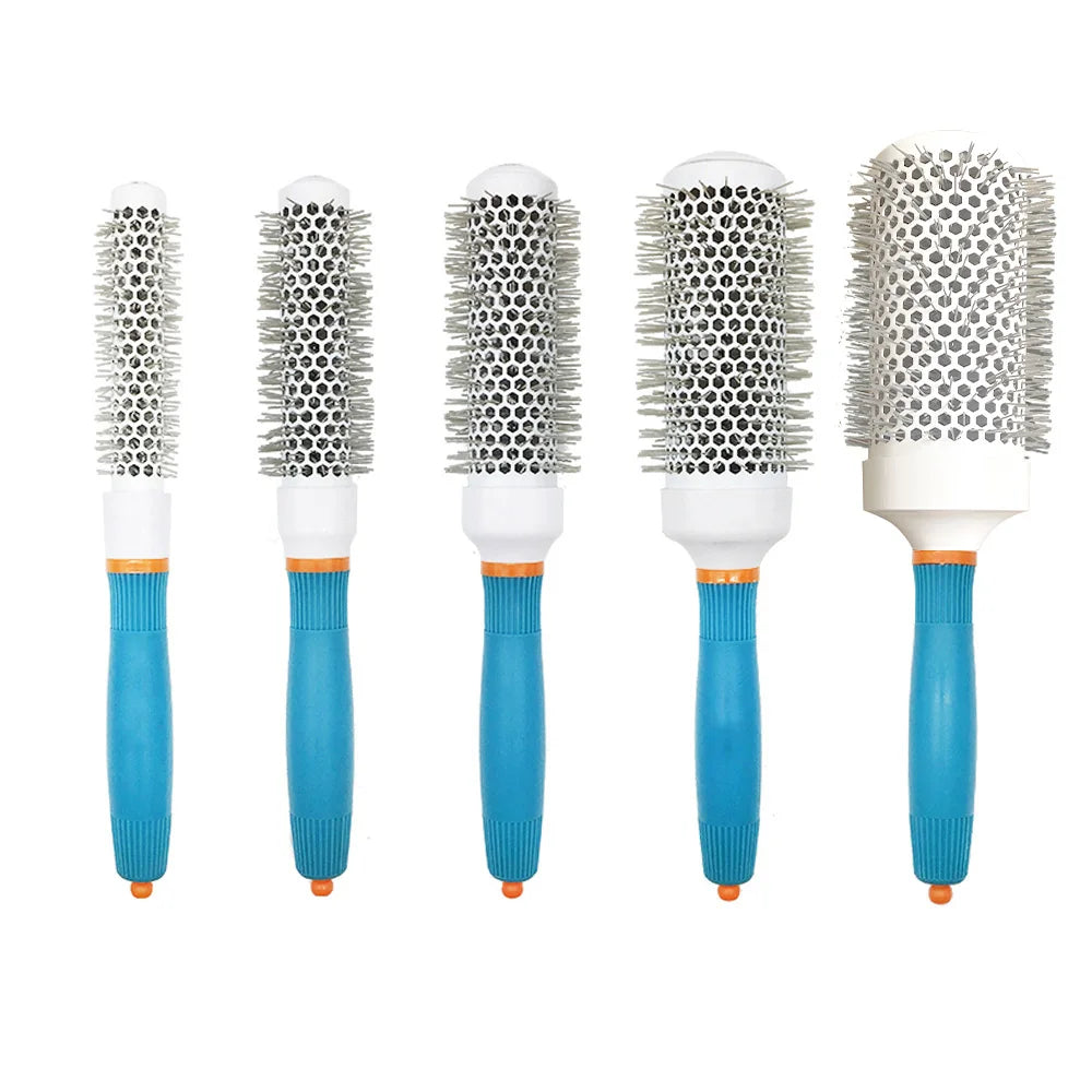 Professional Salon Hair Brush & Comb Set - Round Curly Hair Styling Tool with Rollers, Blue Oasis Select