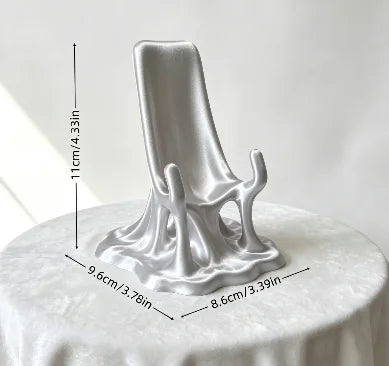 Melting Liquid Fluid Phone Stand 3D Printed Portable Desktop Cell Phone Holder Mobile Cradle Home Office Kawaii Table Decor Gift Oasis Select Melted silk silver