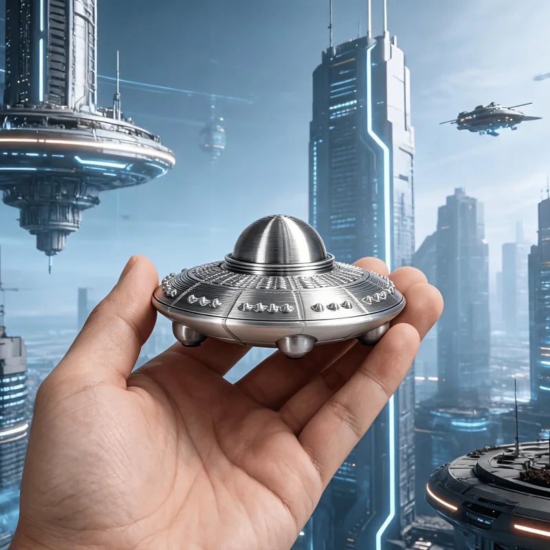 Retro Metal Style UFO Figurines 3D Printed Sci-Fi Alien Spaceship Desk Ornaments for Space Enthusiasts Home Office Bedroom Decor Oasis Select