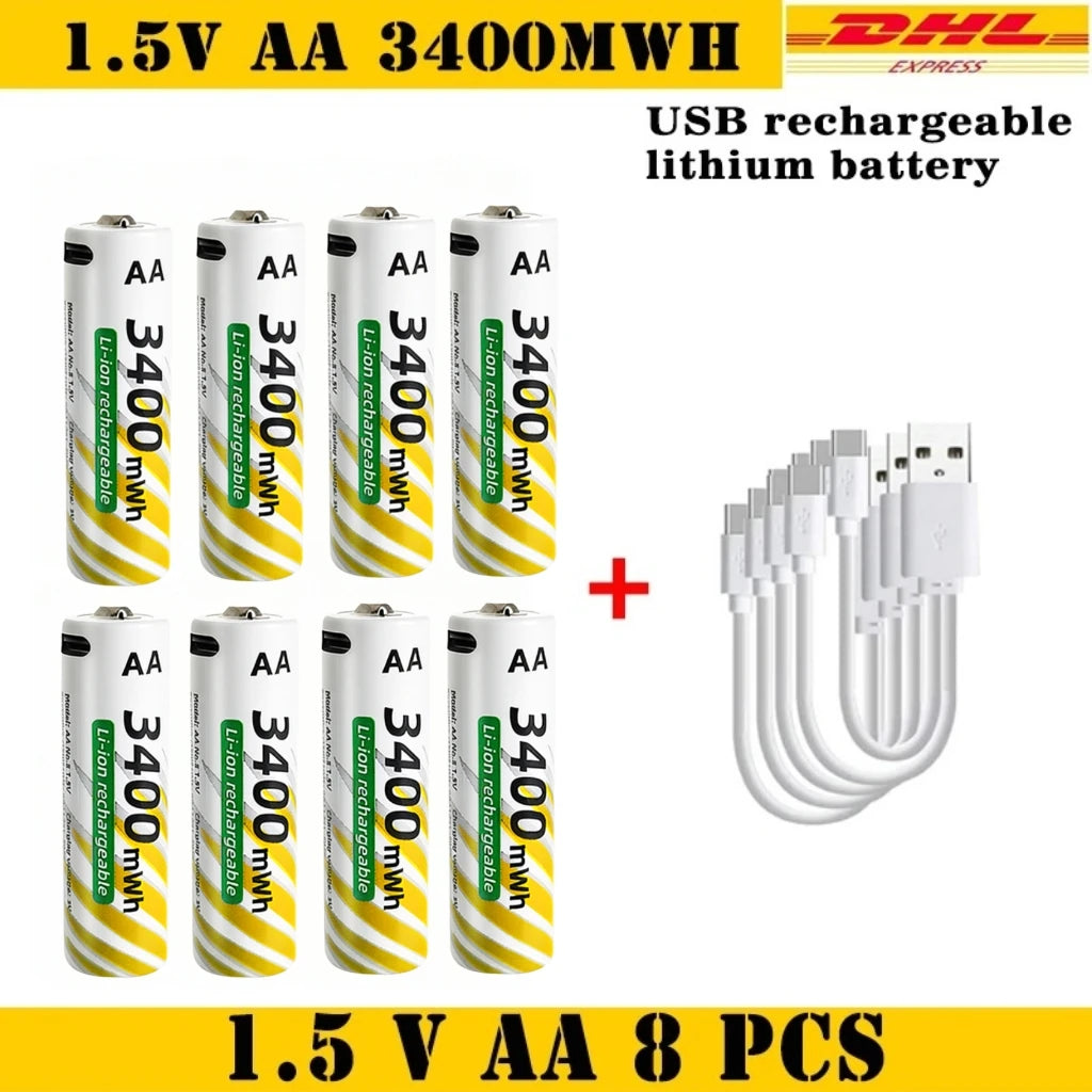 Li-ion AAA and AA Rechargeable Batteries USB Lithium-ion 3400mWh 1.5V AA Rechargeable Batteries+900mWh 1.5V AAA Battery Oasis Select AA 8pcs-USB
