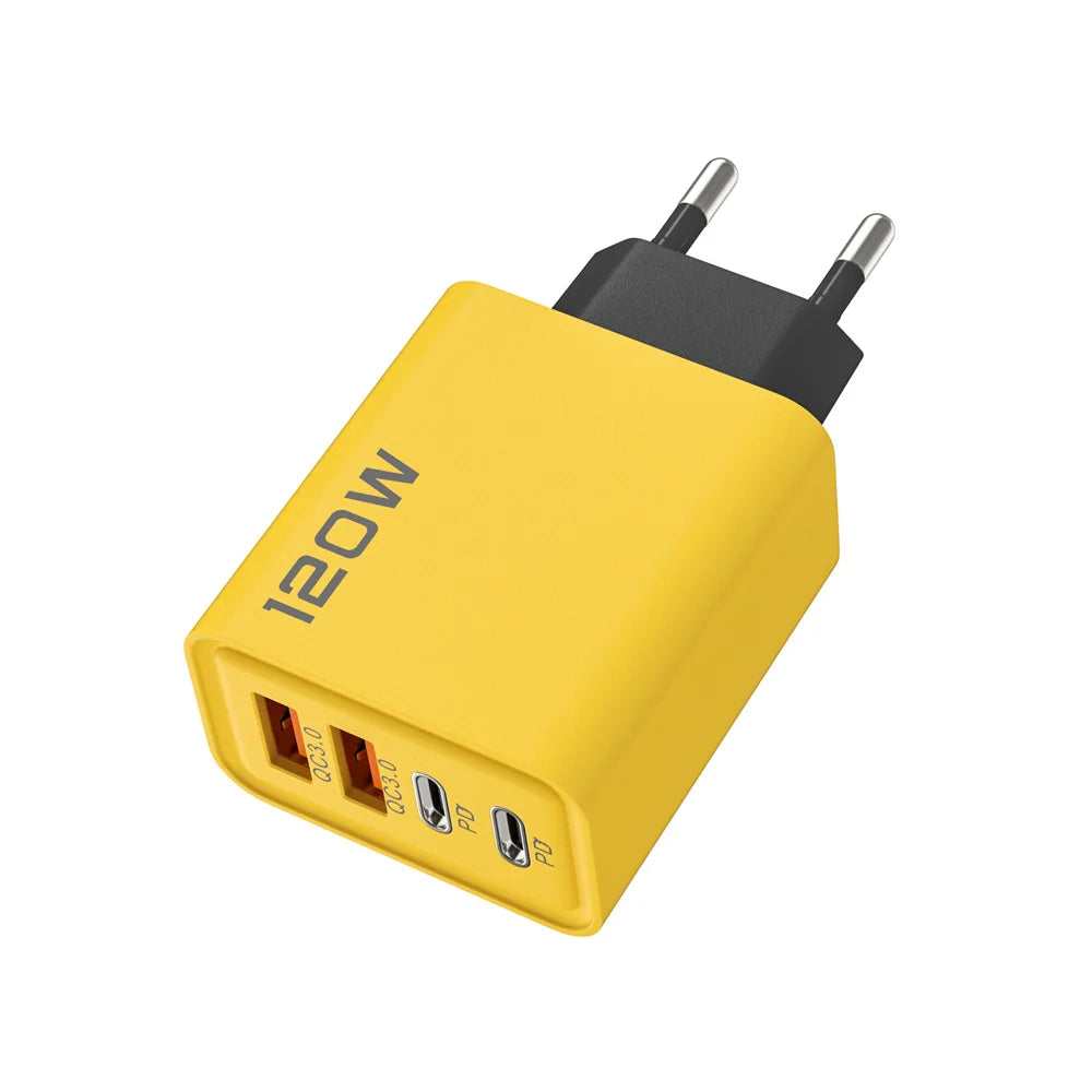 tatol 120W 4-Port USB Type C Fast Wall Adapter for Quick Charge Mobile Phone - High-Speed Charging Dock for Phones Tablets Oasis Select EU Plug Yellow