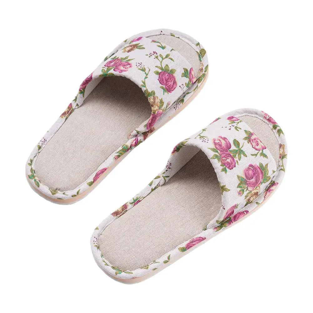 Fashion Floral Slippers Women Casual Comfortable Indoor Home Flat Shoes Anti Slip Sandals Spring Autumn September Essential Oasis Select rose 39-40