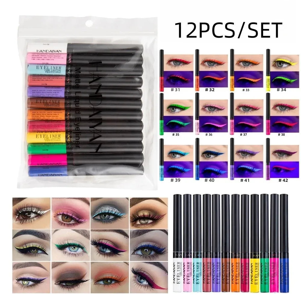 Handaiyan 12-Color Waterproof Matte Eyeliner Pen Set | 24H