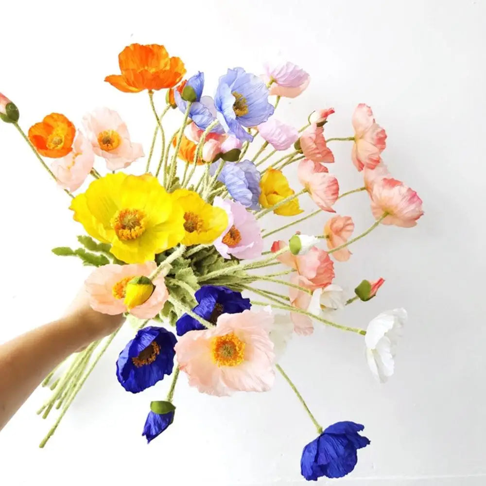 Bridal Real Touch Realistic Gorgeous Flocking Stem Faux Bouquet Silk Plants Fake Poppies Flowers Artificial Papaver Rhoeas Oasis Select