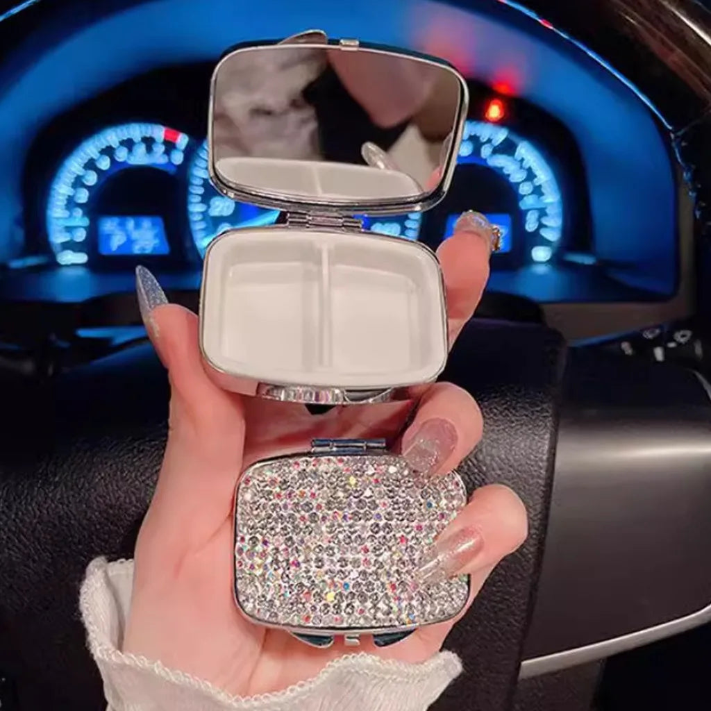Rhinestone Pill Box with Mirror – 1, 2 or 4 Compartments