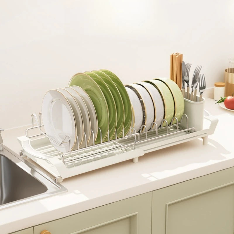 Retractable Dish Drain Rack Kitchen Knives and Forks Chopsticks Storage Shelf Sink Side Narrow Dish Rack Oasis Select