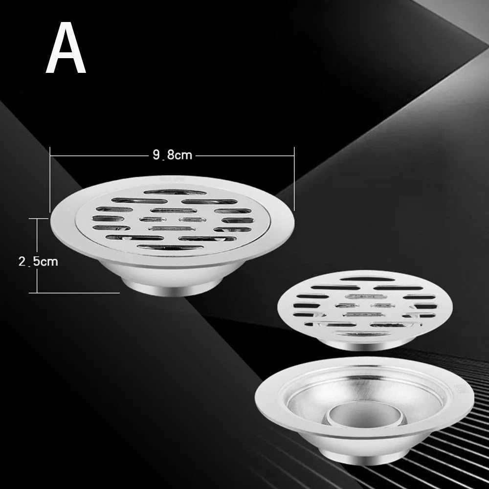 With Grid Grate Cover Shower Floor Drain Stainless Steel Round Dual-purpose Floor Drain Dectable Backflow Preventer Oasis Select 10cm-A