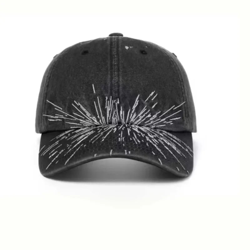 Vintage Washed Cotton Baseball Cap Distressed Printed Soft Denim Hat Retro Casual Headwear for Daily Matching Men and Women Oasis Select