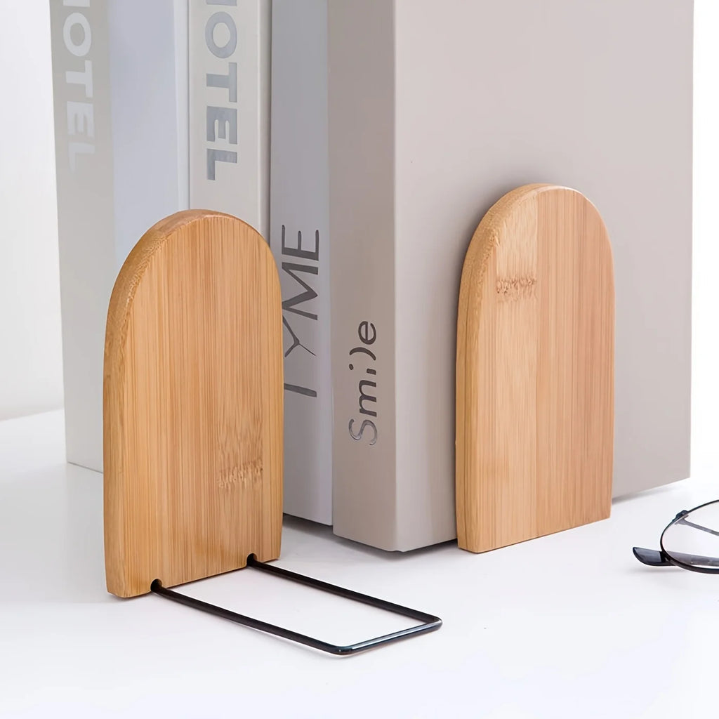 Wooden Bookends For Bookshelf Bamboo Book Ends Heavy Duty Non Slip Holder Desk Organizer Office Desktop Storage Oasis Select