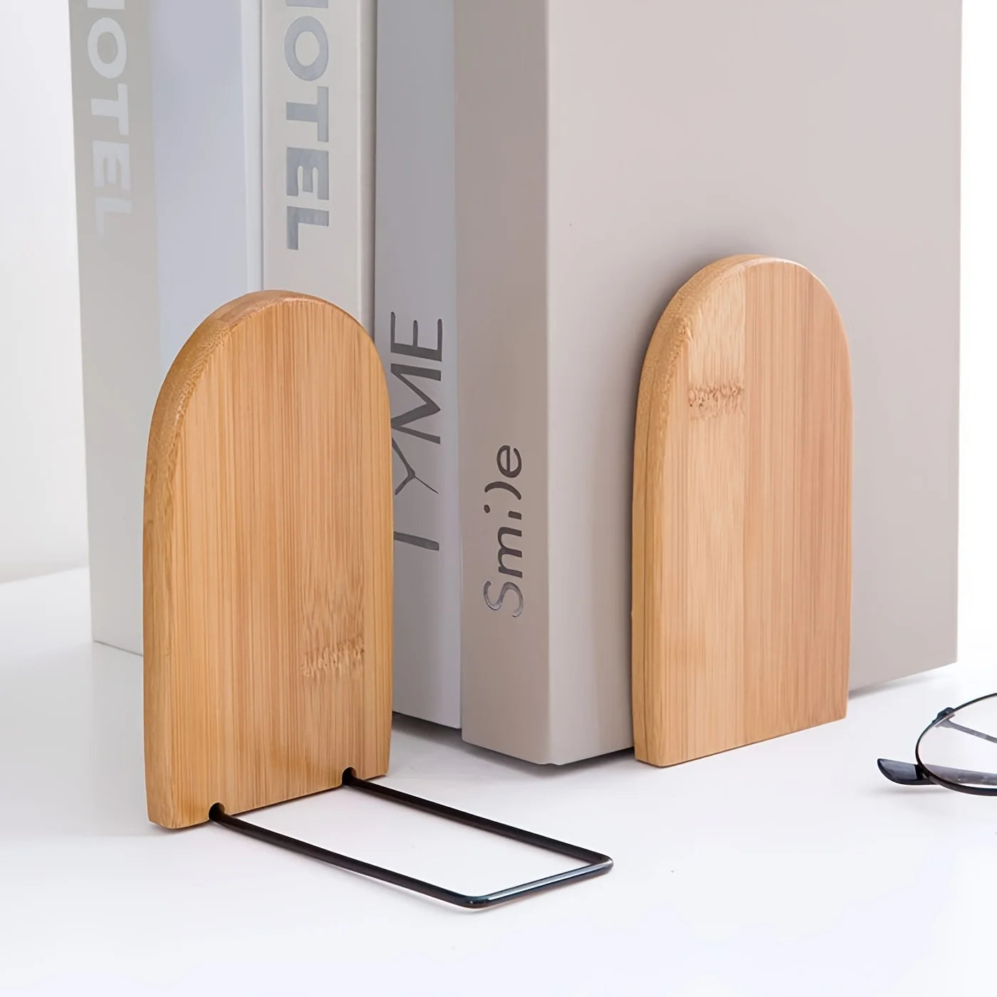 Wooden Bookends For Bookshelf Bamboo Book Ends Heavy Duty Non Slip Holder Desk Organizer Office Desktop Storage Oasis Select