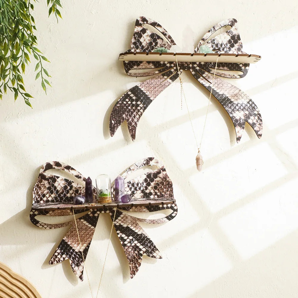 Wooden Snake Bow Style Crystal Wall Shelf Simple Home Bedroom Homestand Decoration Oasis Select