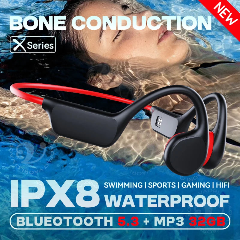 IPX8 Waterproof Bone Conduction Wireless Headphone Bluetooth 5.3+32GB RAM MP3 Player HIFI Music Sports Swimming Headset With Mic Oasis Select