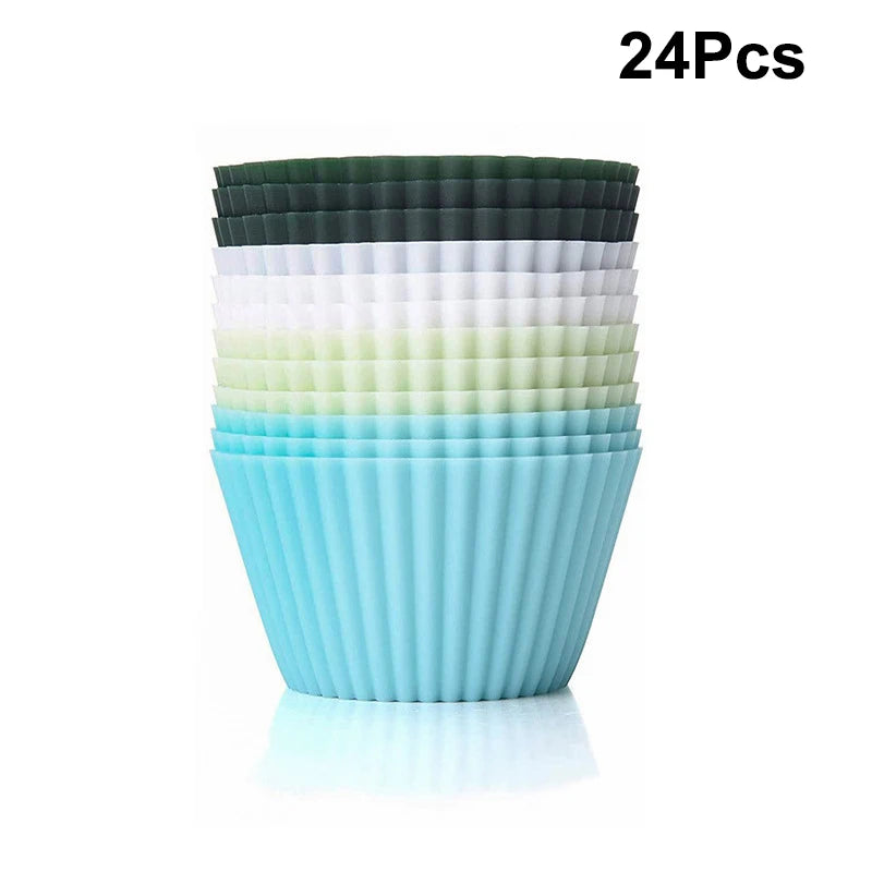 12/24Pcs Silicone Cake Mold Round Shape Muffin Cupcake Baking Molds Pudding Jelly Cup Pastry Home Kitchen Bakeware BPA Free Oasis Select 24Pcs cool color