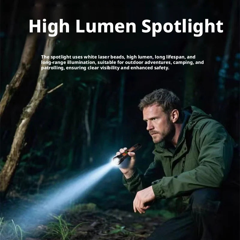 Multi-Functional Handheld Torch Zoomable Design Long-Range Flashlight with Side Lamp Hook and Flexible Wide Beam for Outdoor Oasis Select
