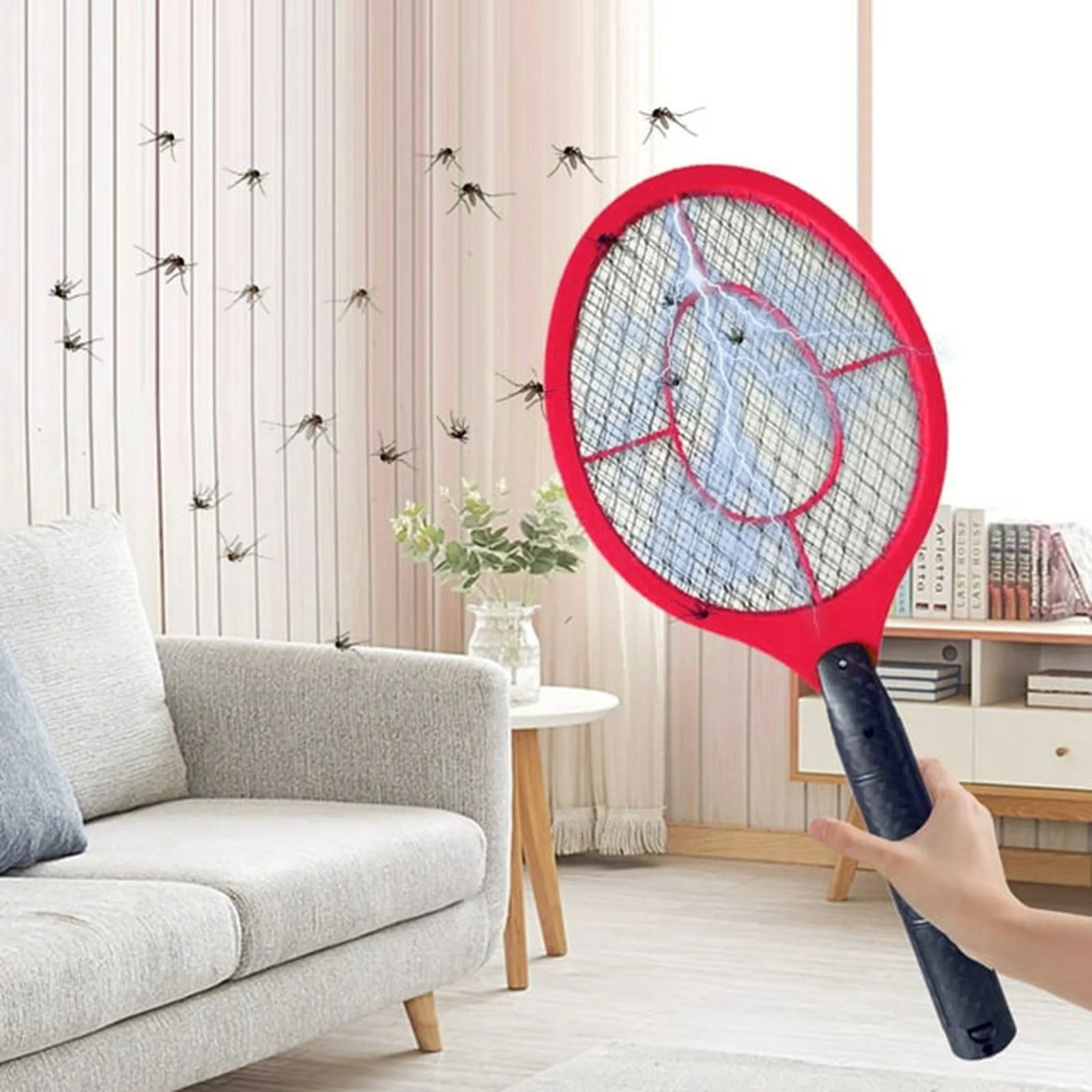 2in1 Insect Racket Electric Mosquito Killer Outdoor/Indoor Electric Household Insects Killer Tool (Not Included Batteries） Oasis Select Red