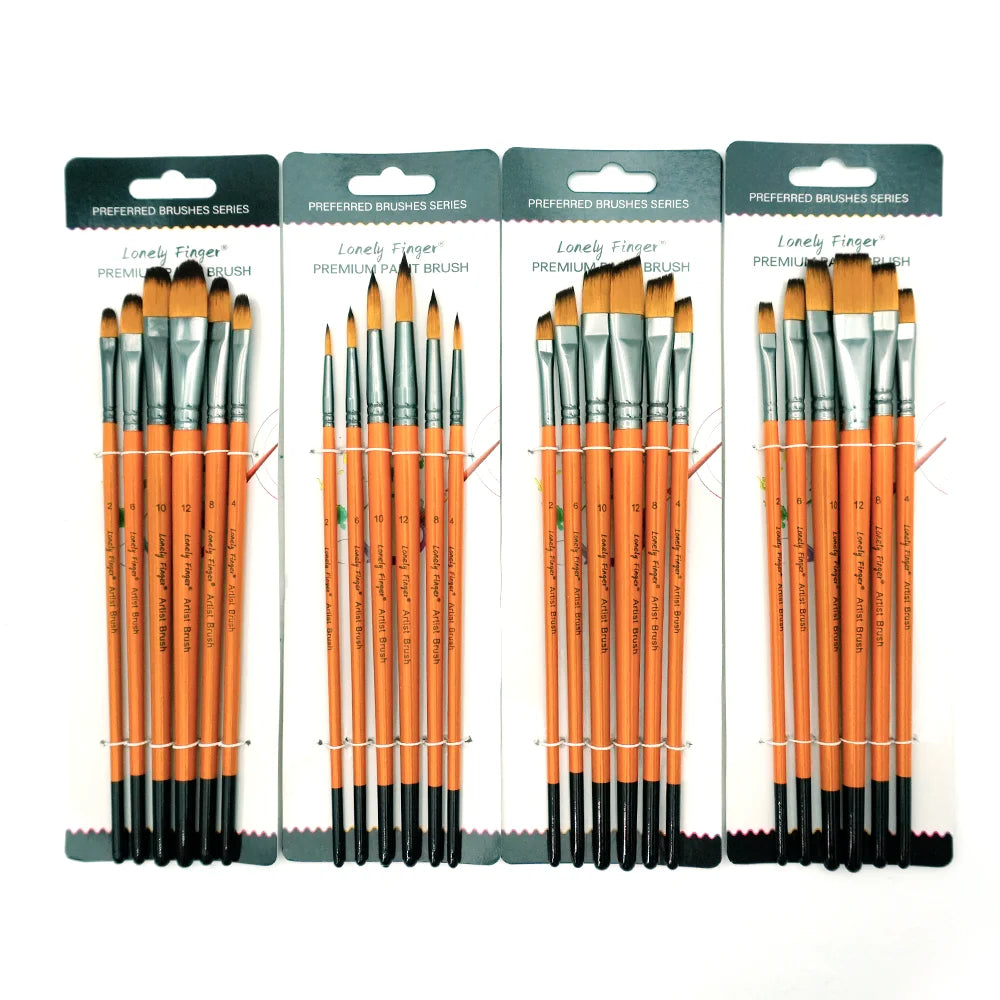 Paint Brushes Set of 6/24pcs Wooden Handles Brushes，Professional Artist Series with Filbert, Round, Angle, Flat for Watercolor, Oasis Select 24 Orange All