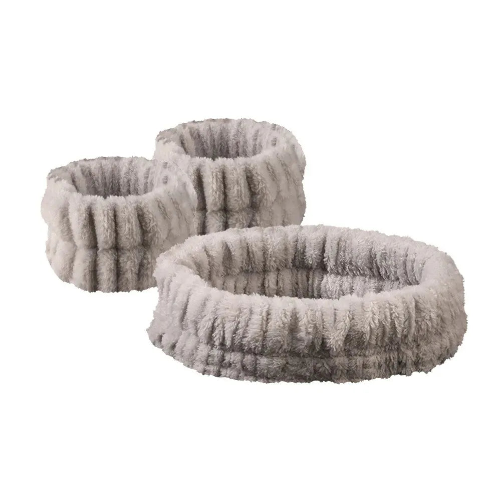 Wash Face Headbands For Women Coral Fleece Hair Bands Cuff Waterproof Bands Absorbent Wristbands Head Band Hair Accessories Set Oasis Select Gray 3Pcs Coral fleece
