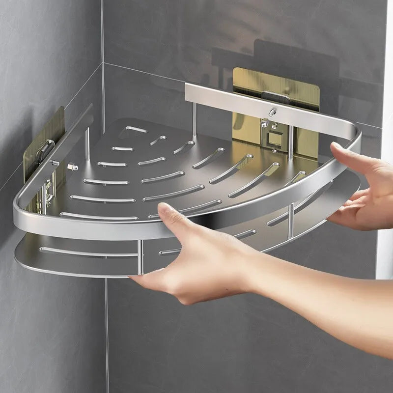 Bathroom Shelves Multiple Colors No Punching Required Corner Shower Shelf Wall-mounted Accessories Organizers Hardware Fixture Oasis Select Silver