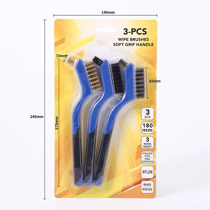 Mini Brush Set Of Three Kitchen Brushes For Gas Hoods Grease And Stain Removal Cooktop Cleaning Tools Steel Wire Small Oasis Select Blue
