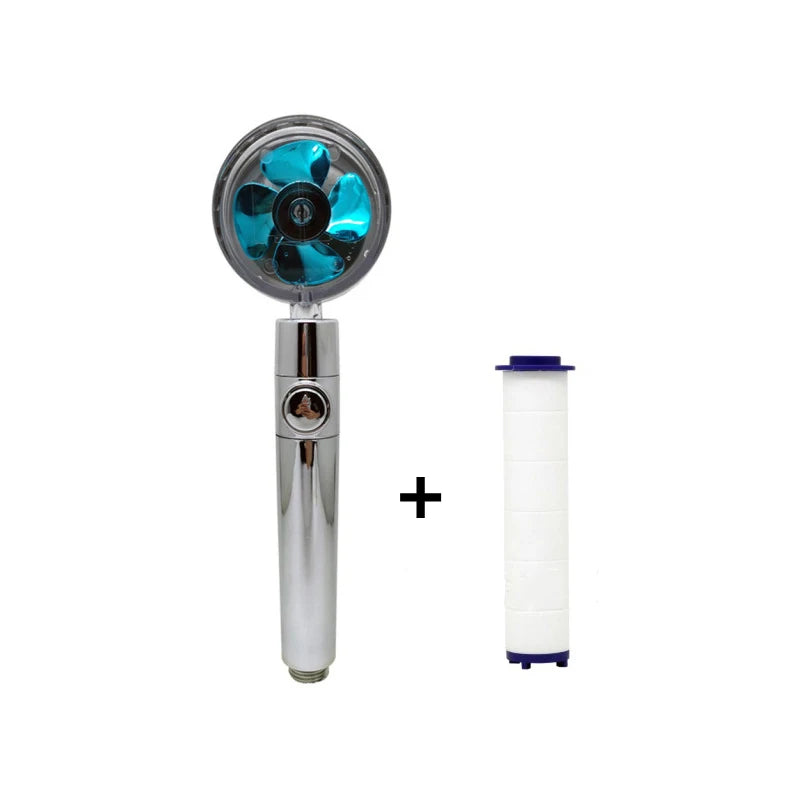 Shower Head Water Saving Flow 360 Degrees Rotating with Filter & Fan ABS Rain High Pressure Spray Nozzle Bathroom Accessories Oasis Select Blue with Filter
