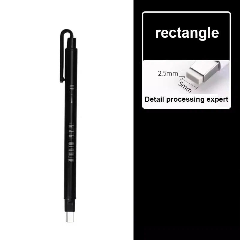 Pen erasers, square and round nibs, eraser pens, pencil erasers, automatic erasers, art erasers for drawing, precision erasers Oasis Select black rectangle