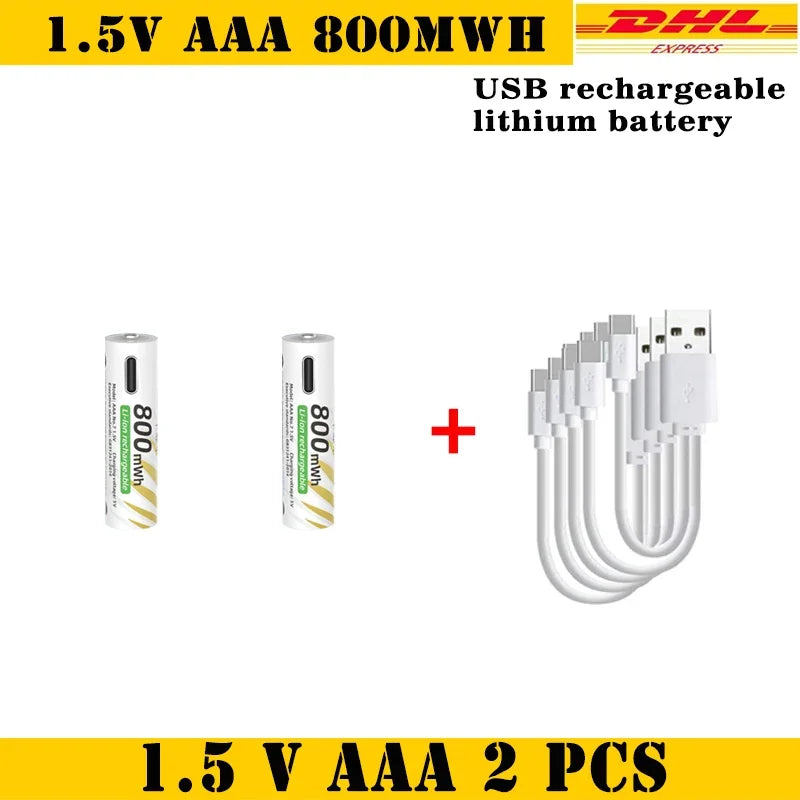 New Li-ion AAA and AA Rechargeable Batteries USB Lithium-ion 3400mWh 1.5V AA Rechargeable Batteries+800mWh 1.5V AAA Battery Oasis Select 1.5V AAA 2pcs-Cable