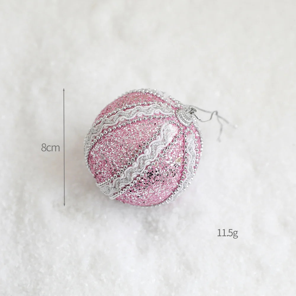 Christmas Tree Ornaments Pink Foam Ball Bow Tree Top Star Xmas Tree Hangings Pendant Party Decorations Supplies 2025 New Year Oasis Select Ball 2
