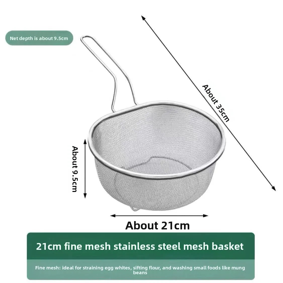 French Chip Frying Strainer Basket Stainless Steel Deep Fry Basket Kitchen Round Fryer Wire Mesh With Handle Wire Colander Nets Oasis Select 21cm