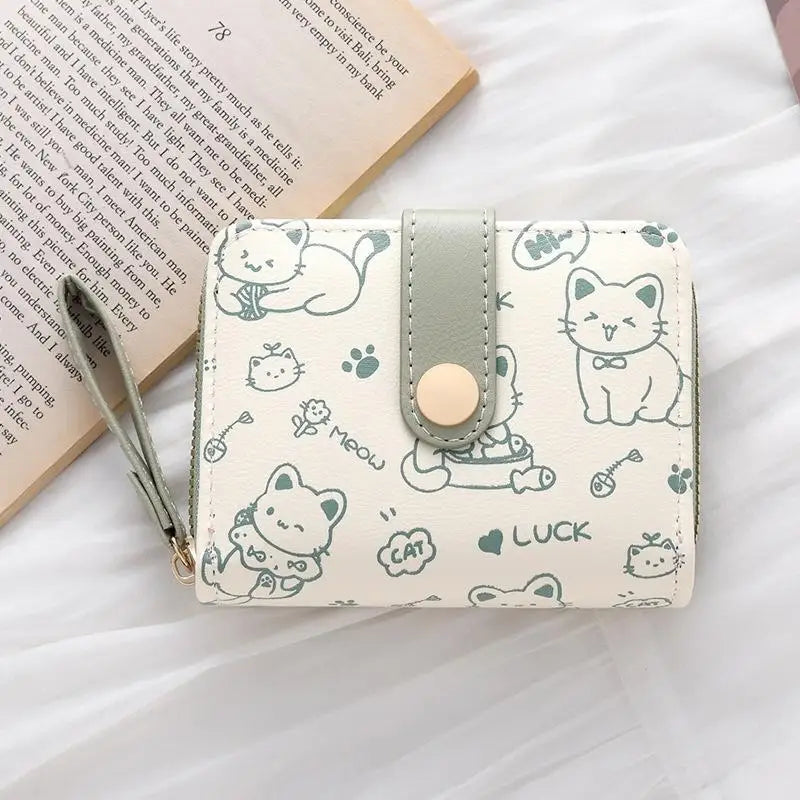 Cute Cat PU Leather Coin Purse & Folding Wallet for Women