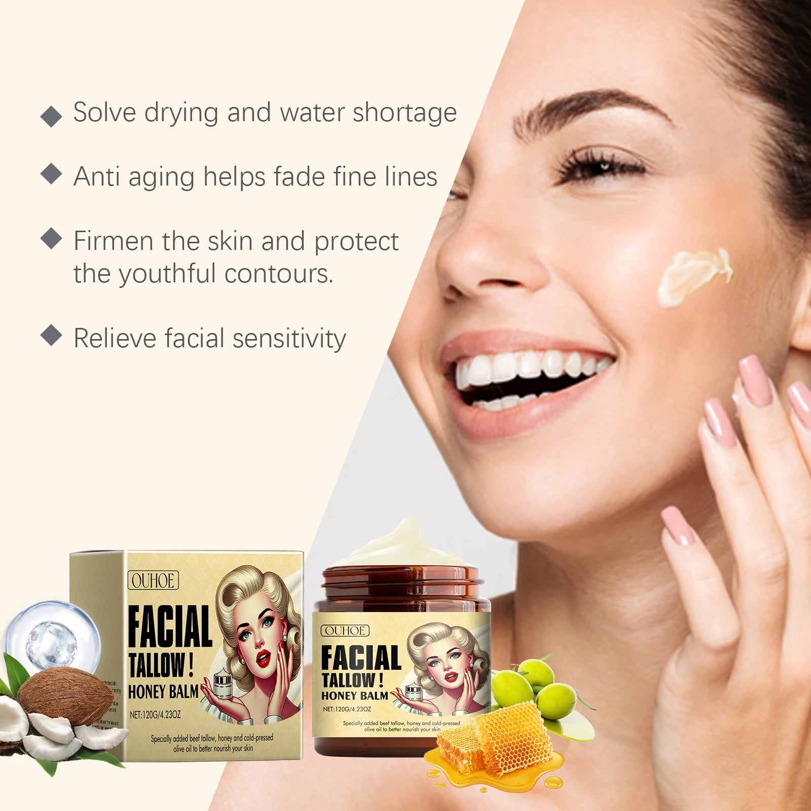 Tallow Honey Balm Face Cream – Firming, Lifting & Hydrating Face Moisturizer Cream Oasis Select