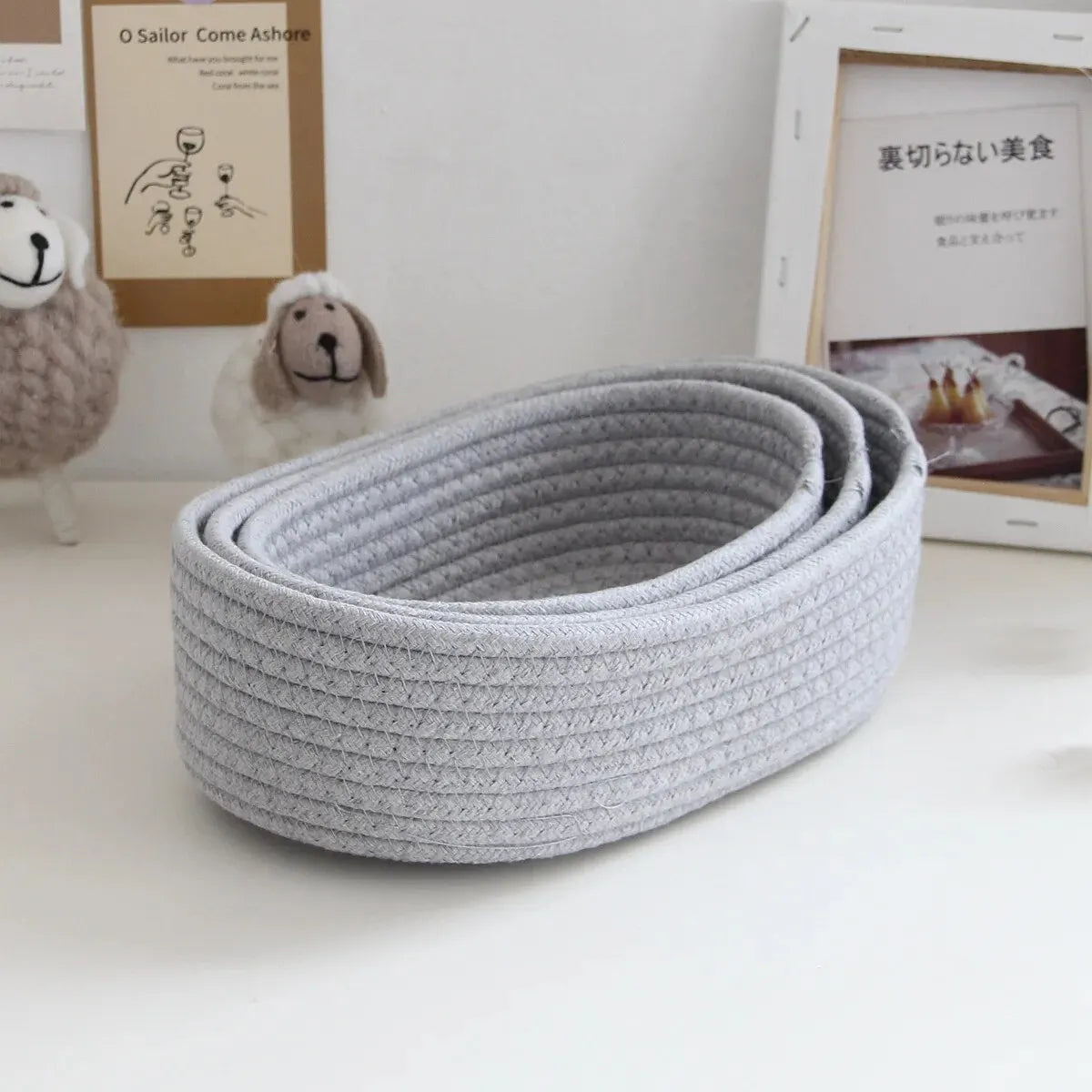 Gray Hand-Woven Cotton Boat Storage Basket | S, M & L
