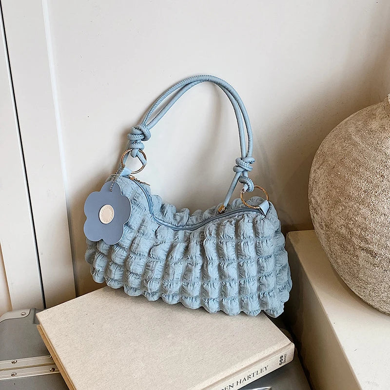 Women's Pleated Bubble Shoulder Bag – Y2K Casual Tote Purse
