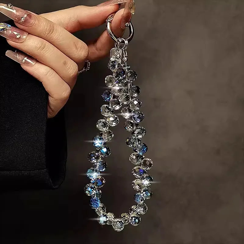 Luxury Sparkling Diamond Crystal Bead Wrist Strap Portable Chain Short Hanging Phone Charm Clip For Universal Use On Phone Cases Oasis Select