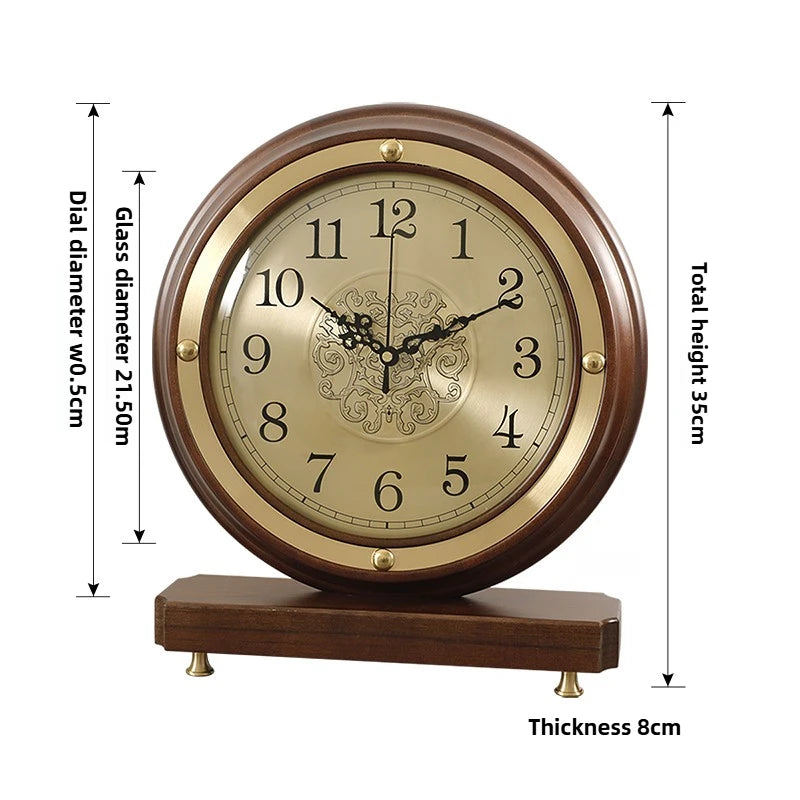 European Style Clock Living Room Household Desktop Silent Clock Brass Decorative Table Wooden Minimalist Counter Oasis Select 1pc