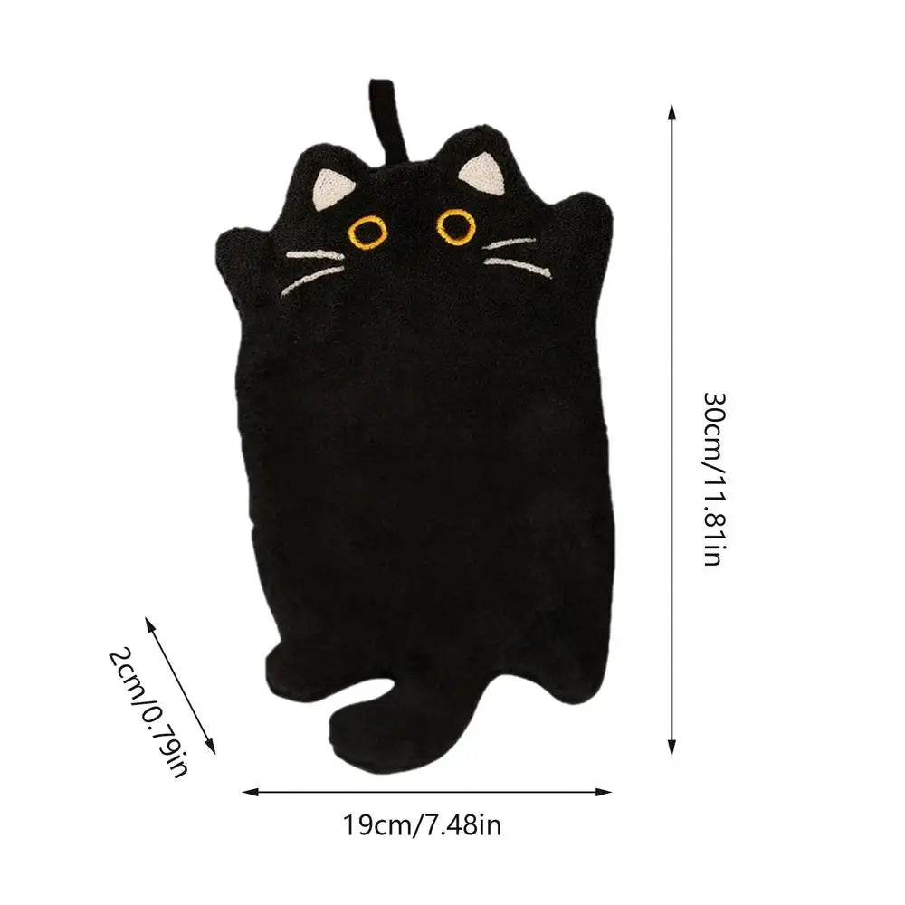 Cute Cat Hand Towel Coral Fleece Strong Water Absorption Bathroom Kerchief Hanging Style Soft Washcloth Rags Hand Towels Oasis Select Black