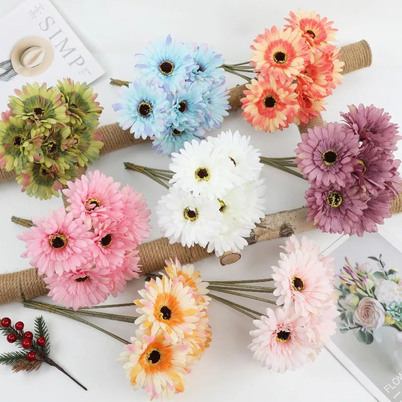 6Pcs Artificial Silk Gerbera Flowers Wedding Bouquet Home Table Hotel Pastoral Decor Floral Arrangement Ornament Oasis Select