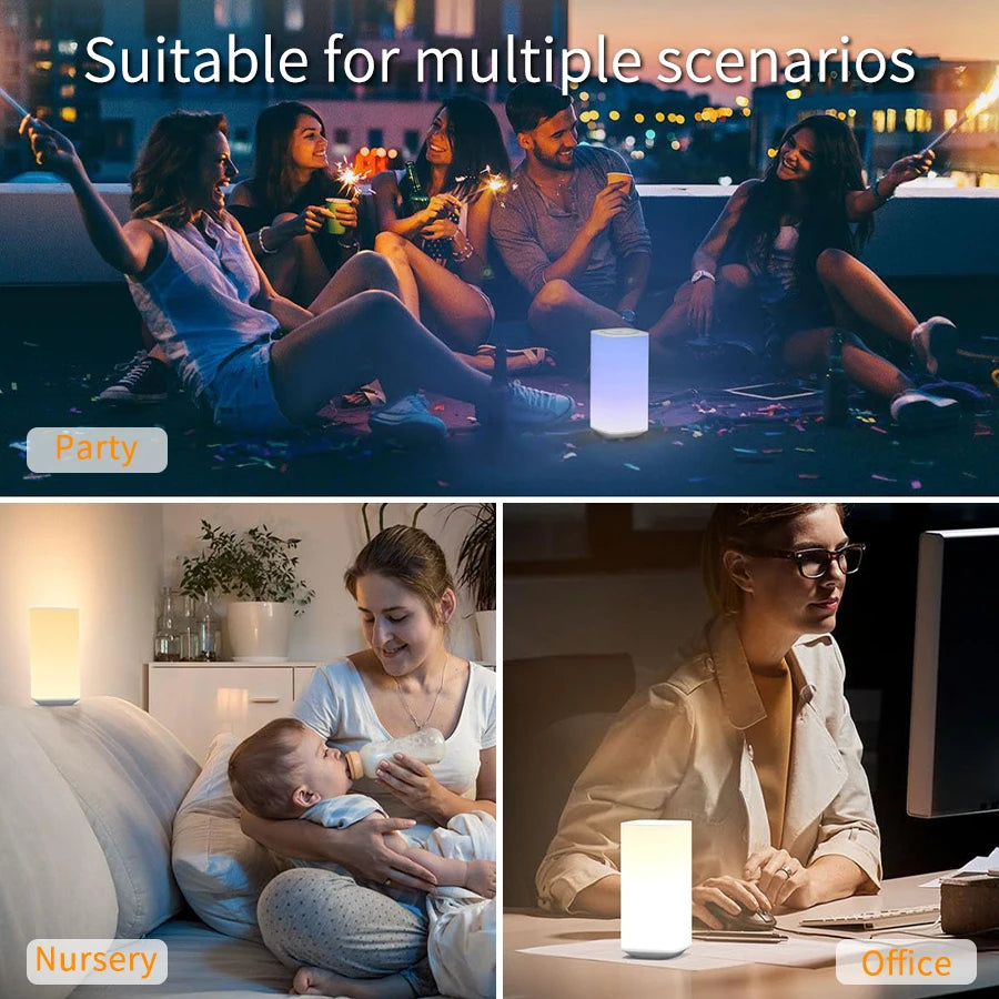 USB Rechargeable Touch Table Lamp RGB Color Changing Night Light with Remote Control Bedside Table Lamp for Bedroom Living Room Oasis Select