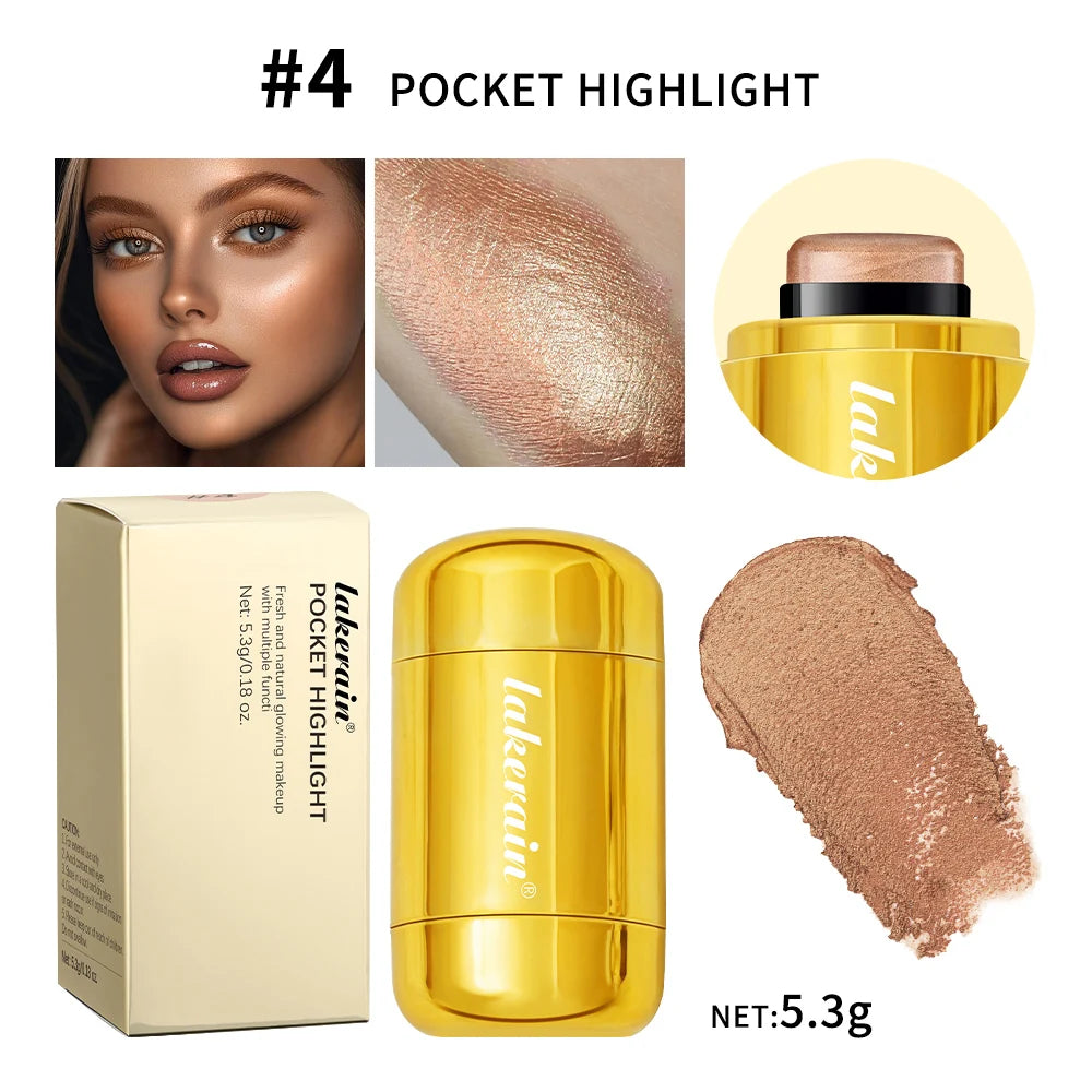 3-in-1Blush Stick Lasting Brightens Facial Cheek Stick Moisturizing Flash Lip Gloss Makeup Lip Gloss Face Rouge Oasis Select 4 brown Highlight