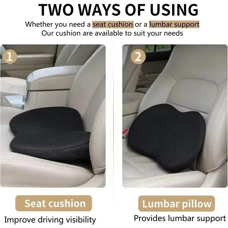 Memory Foam Car Seat Cushion – 2-in-1 Sciatica & Lower Back Pain Relief