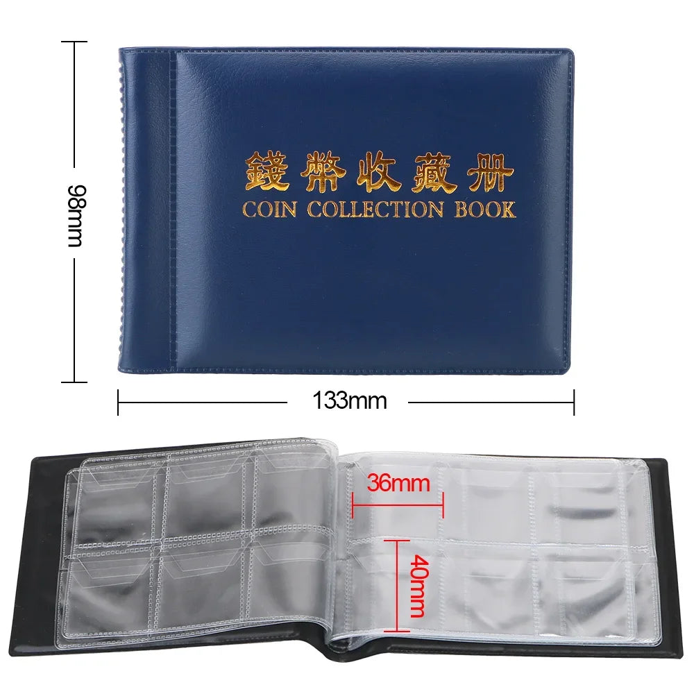 HWZXYXGS 120/60 Pockets Artificial PU Leather Coins Collection Album Book Collecting Money Organizer Storage Bags PVC Film Oasis Select