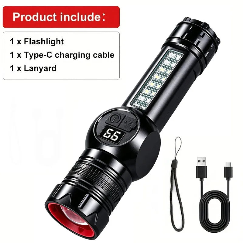 Mikenoon Tactical LED Flashlight – Zoom, USB-C, COB & Magnet