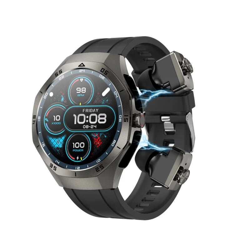 2-in-1 Bluetooth Earphones Smart Watch 24H Health Monitor NFC Men Women Sports Local Music Smartwatch With Built-in Headphones Oasis Select BKBKS