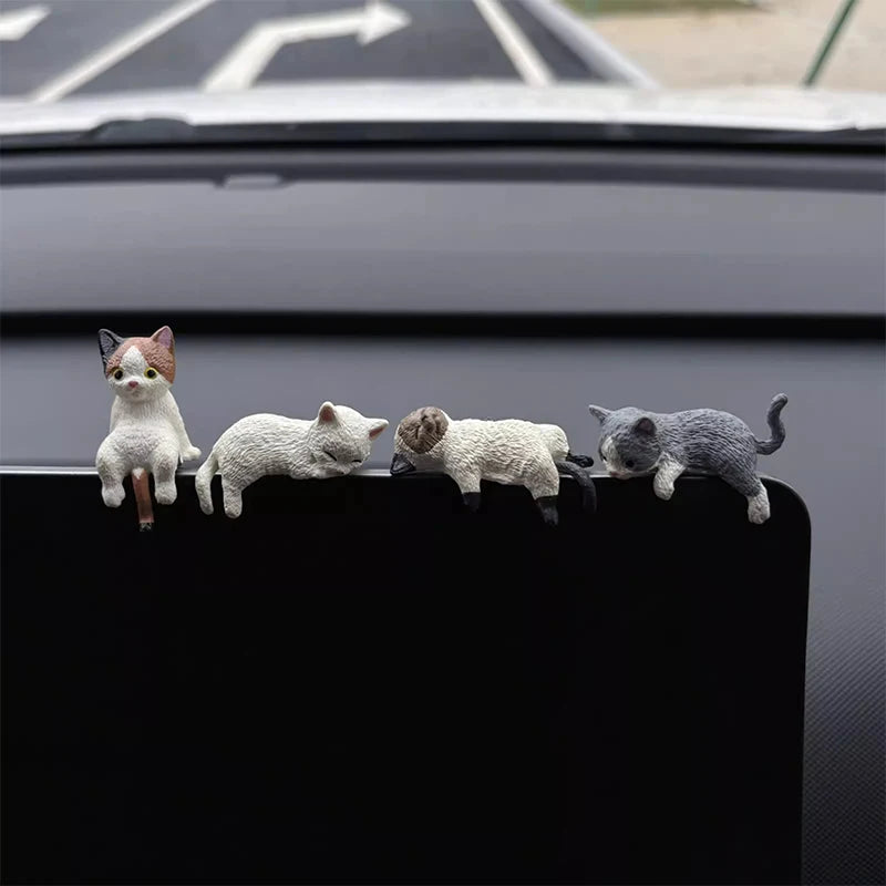 Pack of 5 Adorable Sleepy Cat Figurines for Car Decor, Creative Auto Accessories, Mini Cat Landscape Models, Unique Car Gifts Oasis Select